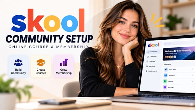 setup skool community, skool online course, course creation and skool manager