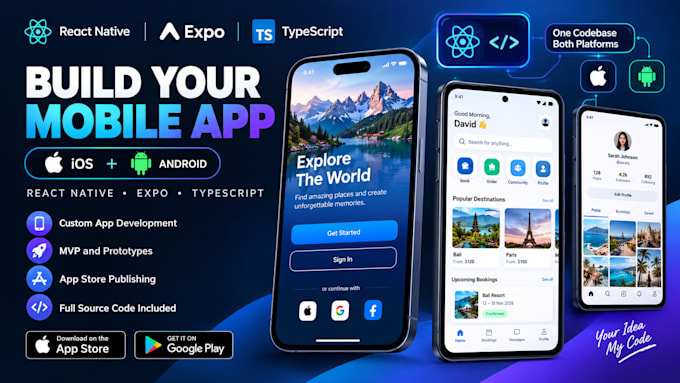 do native app development for ios and android with react native, expo app