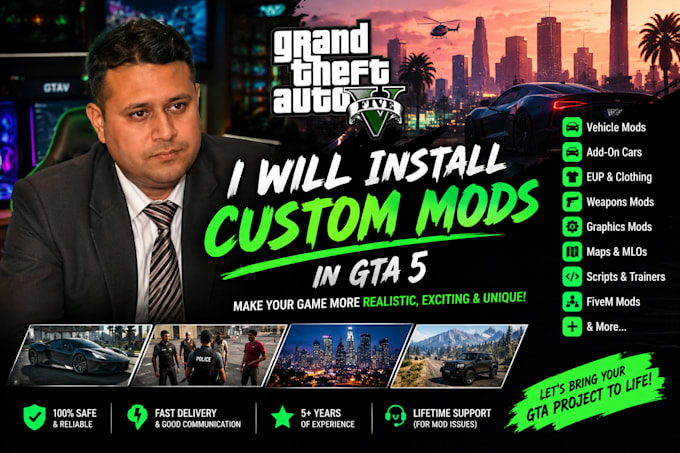install gta 5 mods,fix crashings,fivem work,custom mods