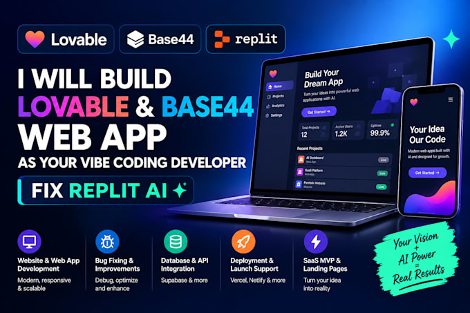build lovable and base44 web app as your vibe coding developer fix replit ai