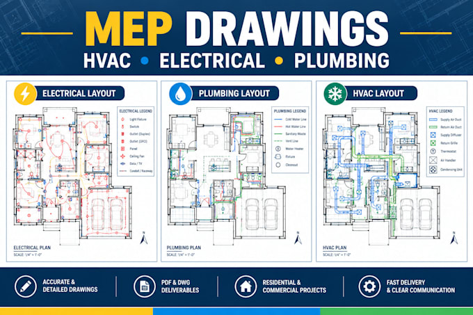 create mep drawings for electrical plumbing and hvac