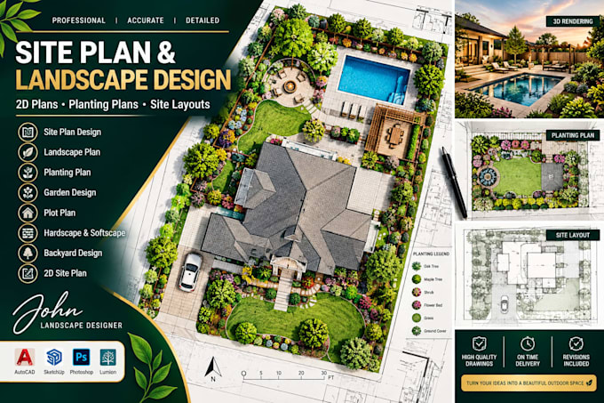 create site plan landscape plan material list planting plan and landscape design
