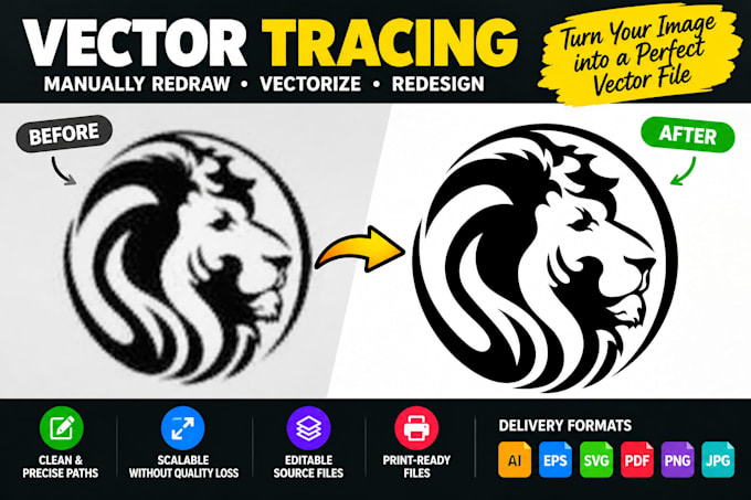 manually redraw, vectorize, redesign and convert your logo into vector file