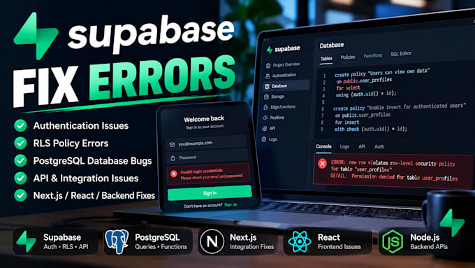 fix supabase database auth rls and postgresql errors