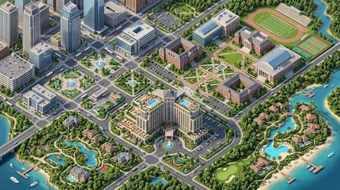 do isometric interactive map, city, campus, hotel map, location clickthrough map
