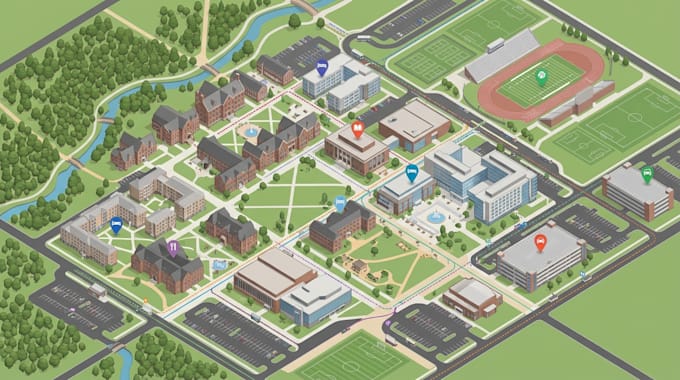 design campus maps, school maps, university maps and wayfinding maps