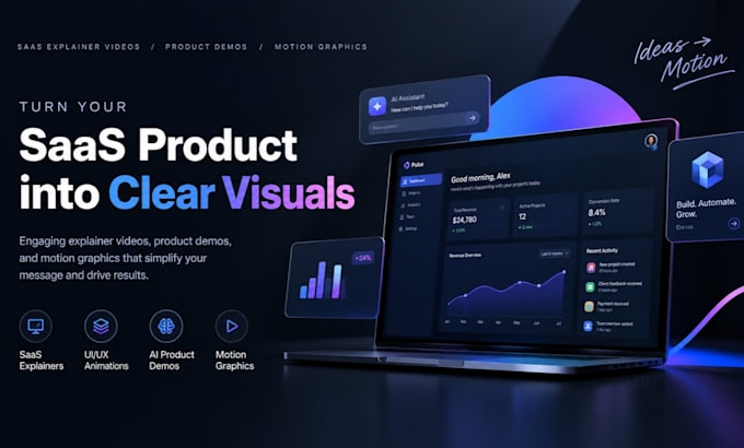 create custom motion graphics, saas explainer and promo video, saas demo video