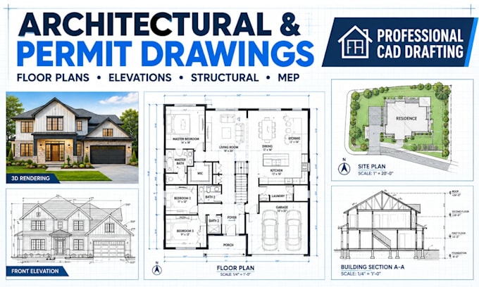 draft architectural permit drawings, 2d floor plans and blueprints