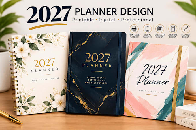 2027 printable planner, digital planner, custom planner design, 2027 calendar