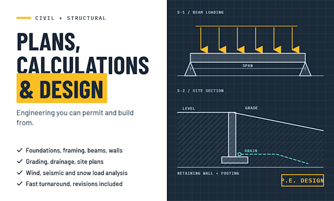 be civil and structural engineer for plans calculations and structural design