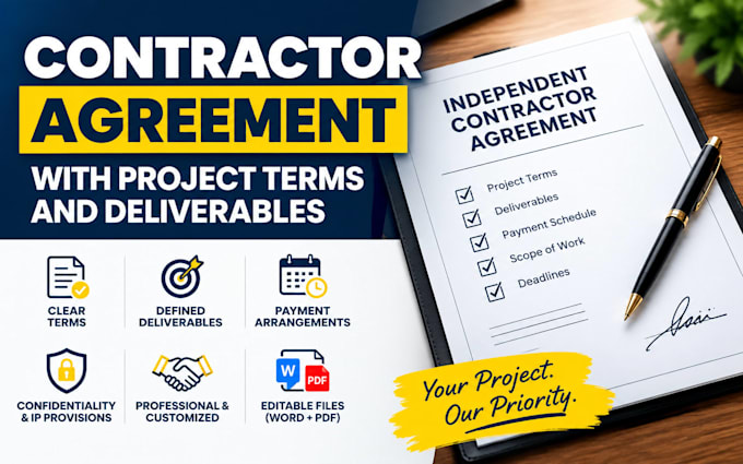 create a contractor agreement with project terms and deliverables