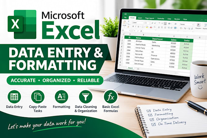 do microsoft excel data entry, formatting and spreadsheets tasks