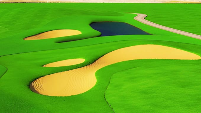 create a realistic 3d golf course design, golf club and landscape rendering