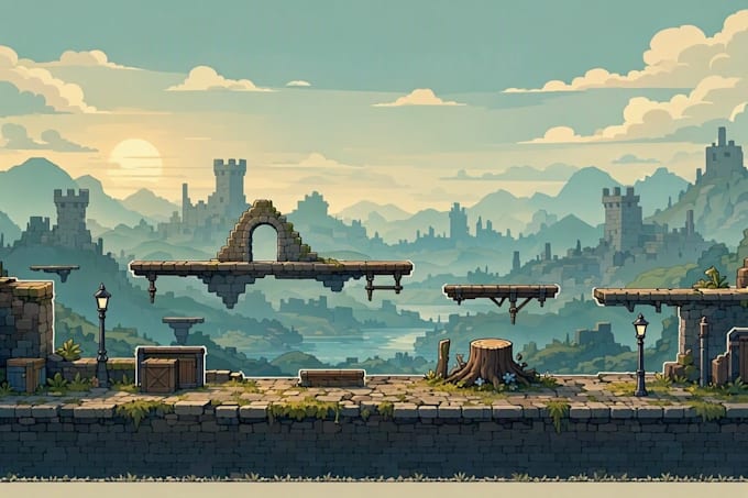 draw 2d game environment and parallax platformer background