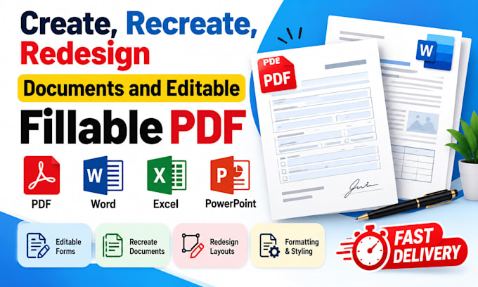 create, recreate, redesign documents, editable fillable PDF