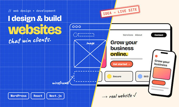 build a modern responsive website with wordpress react nextjs or custom code