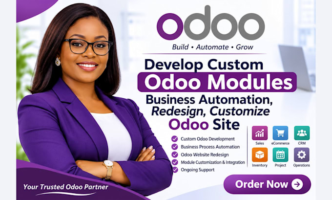 develop custom odoo modules, business automation, redesign, customize odoo site