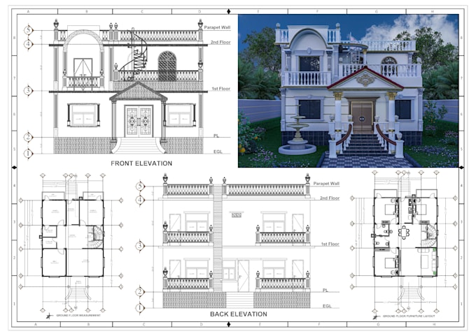Draw 2d floor plan, elevation, section, working construction drawing by ...