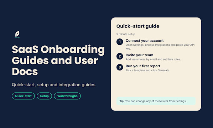 write saas onboarding guides faq user docs with quick start and setup manual