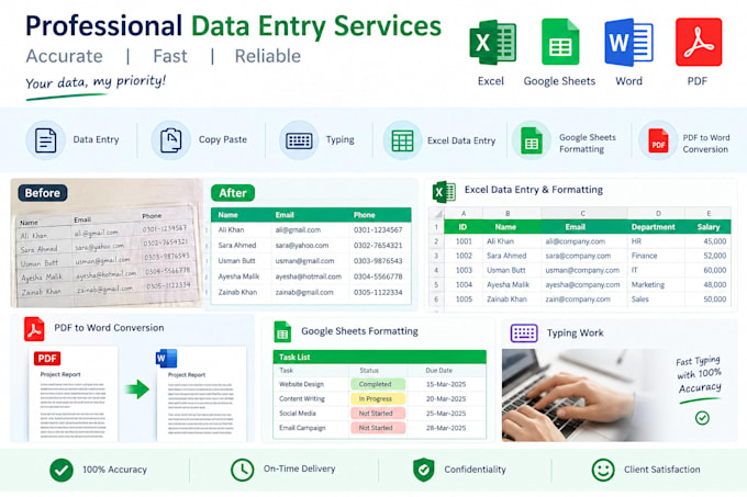do data entry, typing, copy paste, audio trimming and google sheets