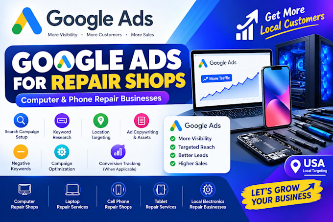 set up targeted google ads for computer and phone repair shops