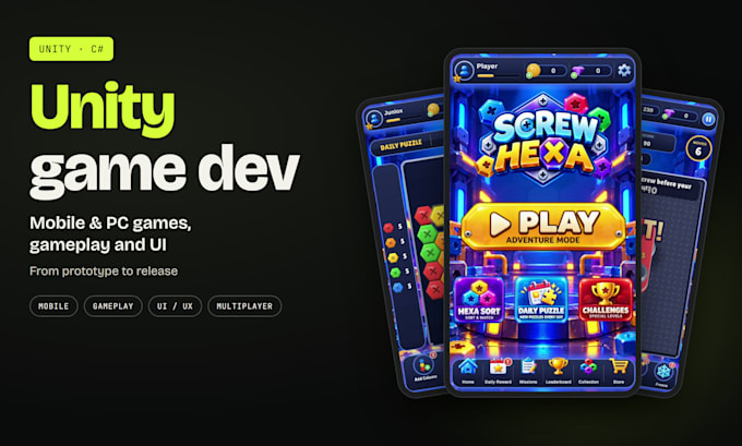 develop a unity mobile game, gameplay systems and game UI