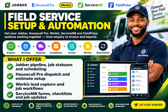 setup jobber housecall pro workiz servicem8 fieldpulse workflow automation