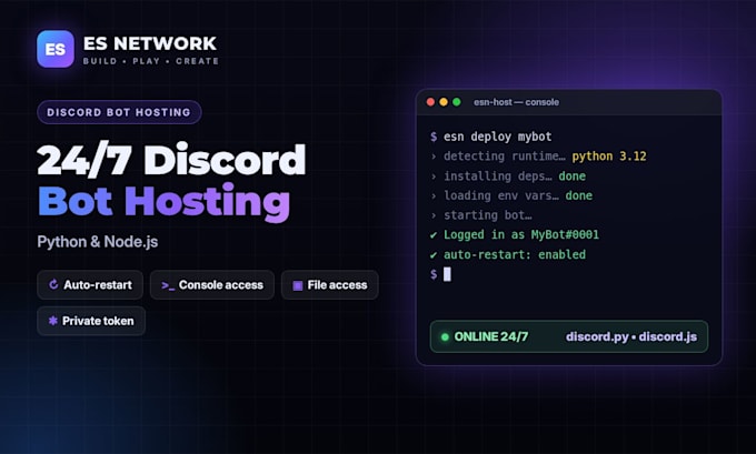 host your discord bot 24 7 for python or nodejs