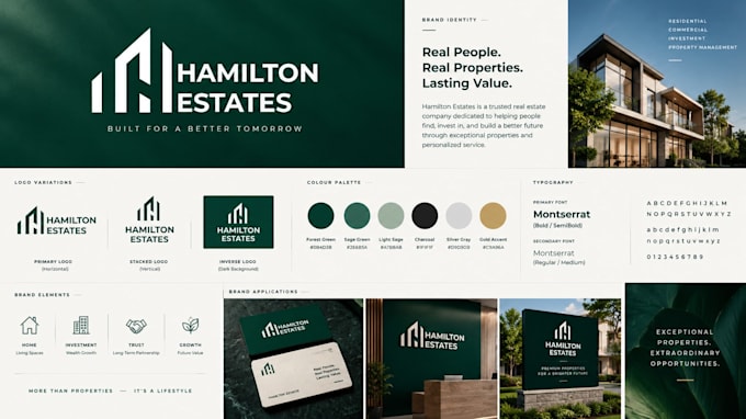 create a refined real estate logo with complete branding