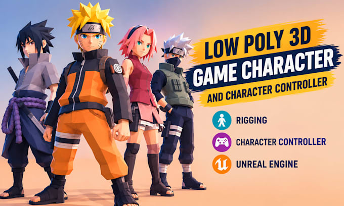 low poly 3d game character and character controller, rigging with unreal engine