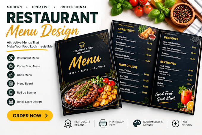 design restaurant menu, coffee shop menu, drink menu and menu board