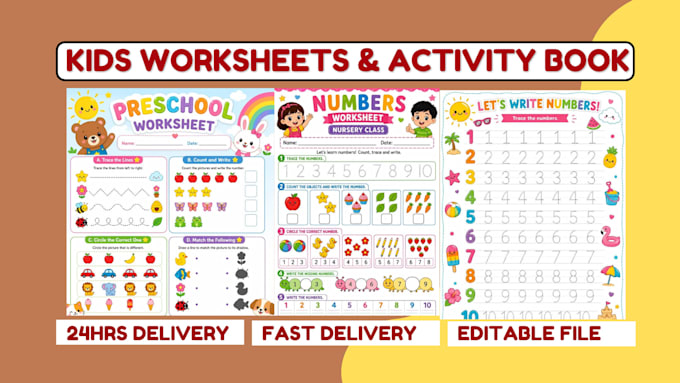 design, format kids math worksheets, educational workbook, activity book layout
