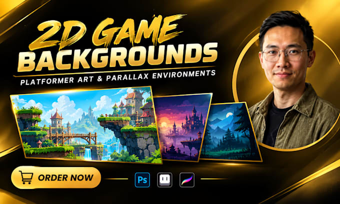 create 2d game backgrounds, platformer art and parallax environments