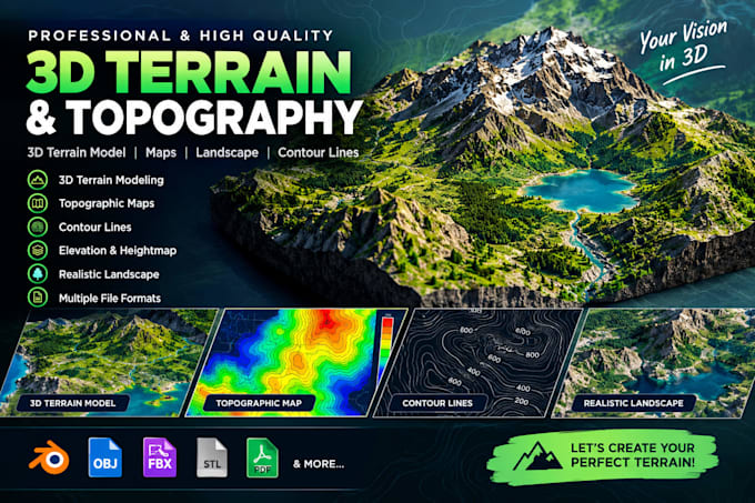 create 3d terrian model, maps, landscape 3d realistic topography contours point