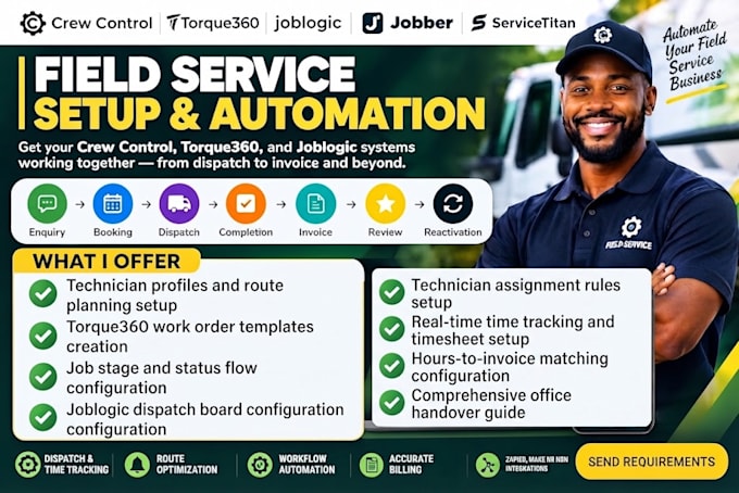 setup crew control time tracking torque360 work orders joblogic dispatch routing