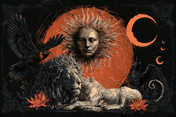 draw dark art illustration with engraving style
