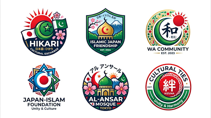 create a japanese, islamic, and flag logo design