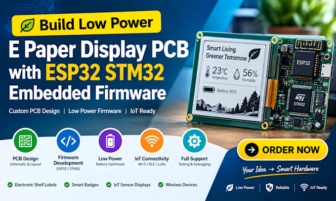 build low power e paper display pcb with esp32 stm32 embedded firmware