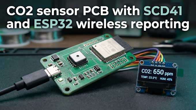design a co2 sensor pcb with scd41 and esp32 wireless reporting