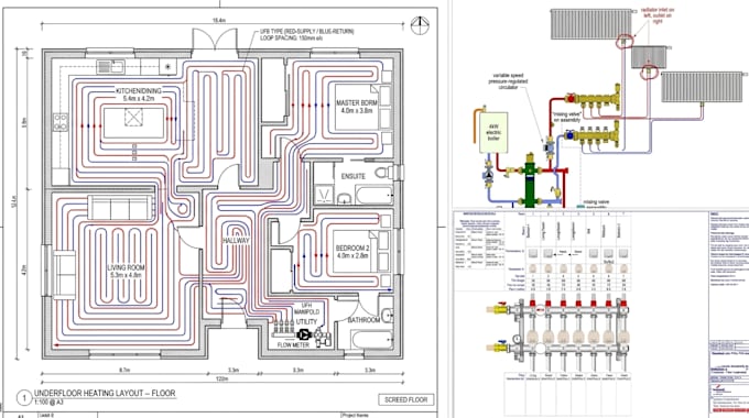 design radiant floor heating, hydronic ufh loops heating calculation for permit