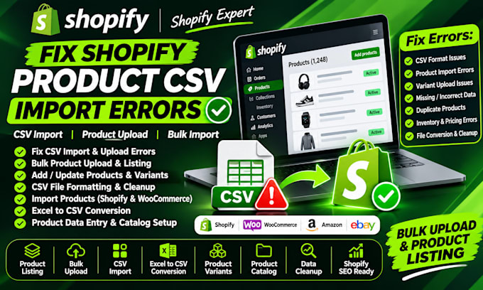 solve shopify product CSV import errors bulk import CSV import csv shopify CSV
