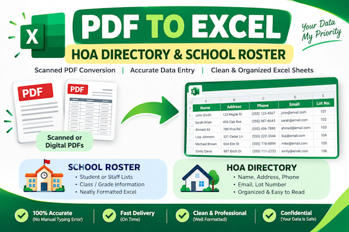convert PDF to excel, hoa directories and school rosters
