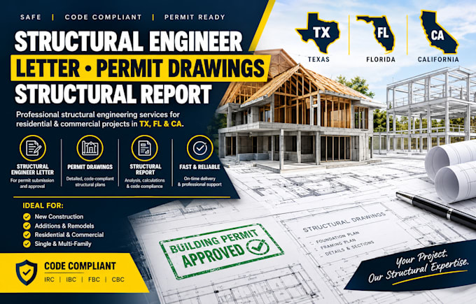 draft structural engineer letter permit drawings structural report for tx fl ca