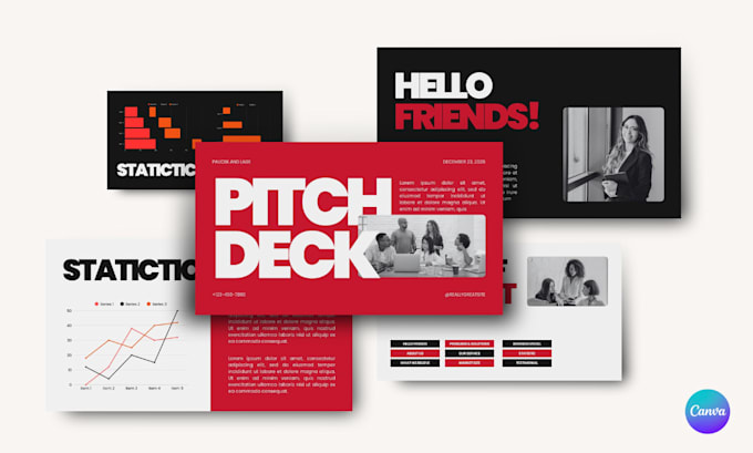 design a canva pitch deck and startup presentation