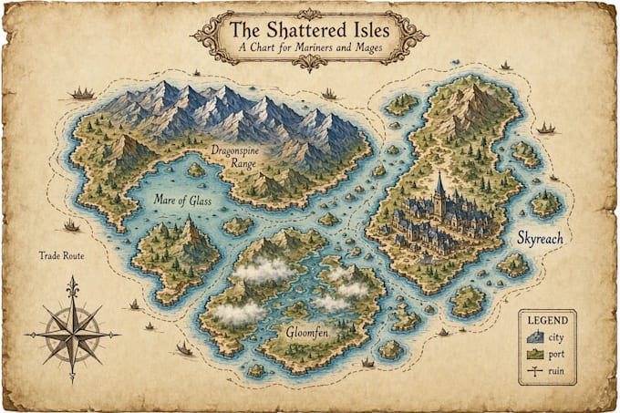 make fantasy map design or map illustration