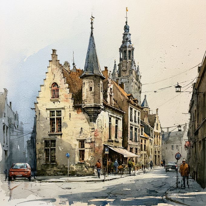 paint stunning watercolor cityscapes of cities and streets