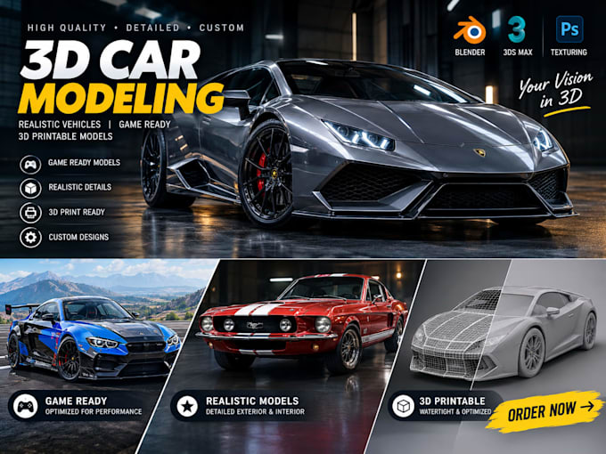 create 3d car modeling, realistic game ready vehicles, 3d printable car models