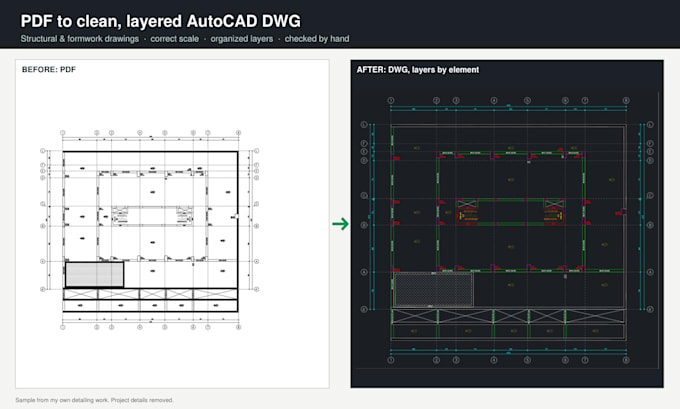 convert PDF structural drawings to clean autocad dwg