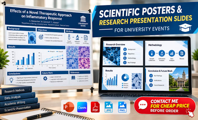 develop scientific poster and research presentation slides for university events