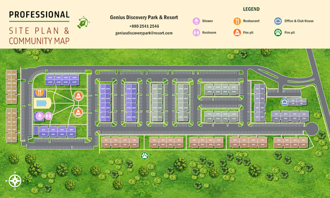 draw a professional 2d site plan or property map in illustrator